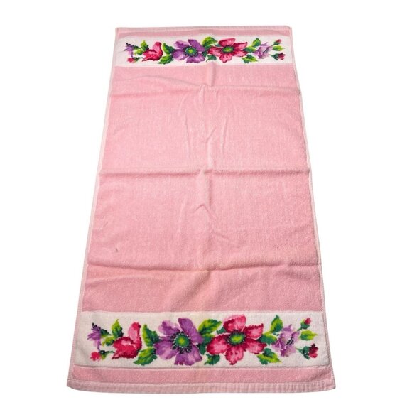 Vintage Pink Floral Hand Towel Indanthren Spring Flowers 18”x35” - Picture 3 of 9